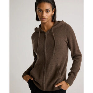 Quince Women Mongolian Cashmere Full-Zip Hoodie Brown S NWT